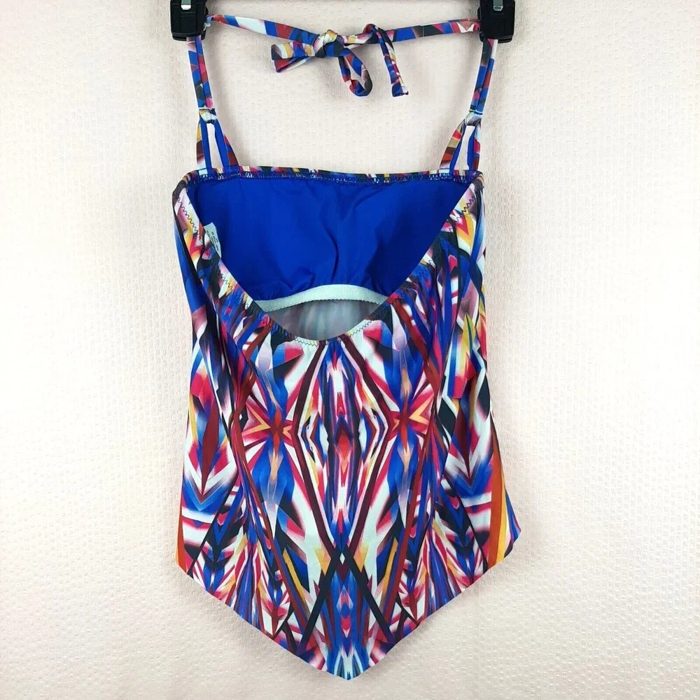 Becca by Rebecca Virtue Multi-Color Halter Padded Tankini Top Size S